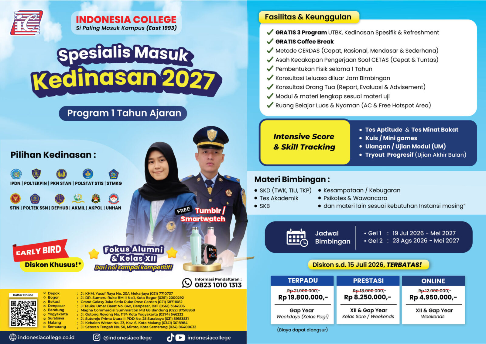 Bimbel Kedinasan IPDN • PKN STAN • STIS • STMKG • STIN • Poltek SSN • AKMIL • AKPOL 2027 - 1 tahun ajaran by Indonesia College